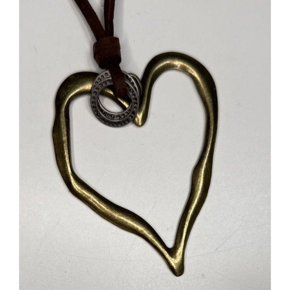 Fabu Jewelry Heart Necklace Mixed Metal Leather Cord NWOT￼ - Picture 3 of 7